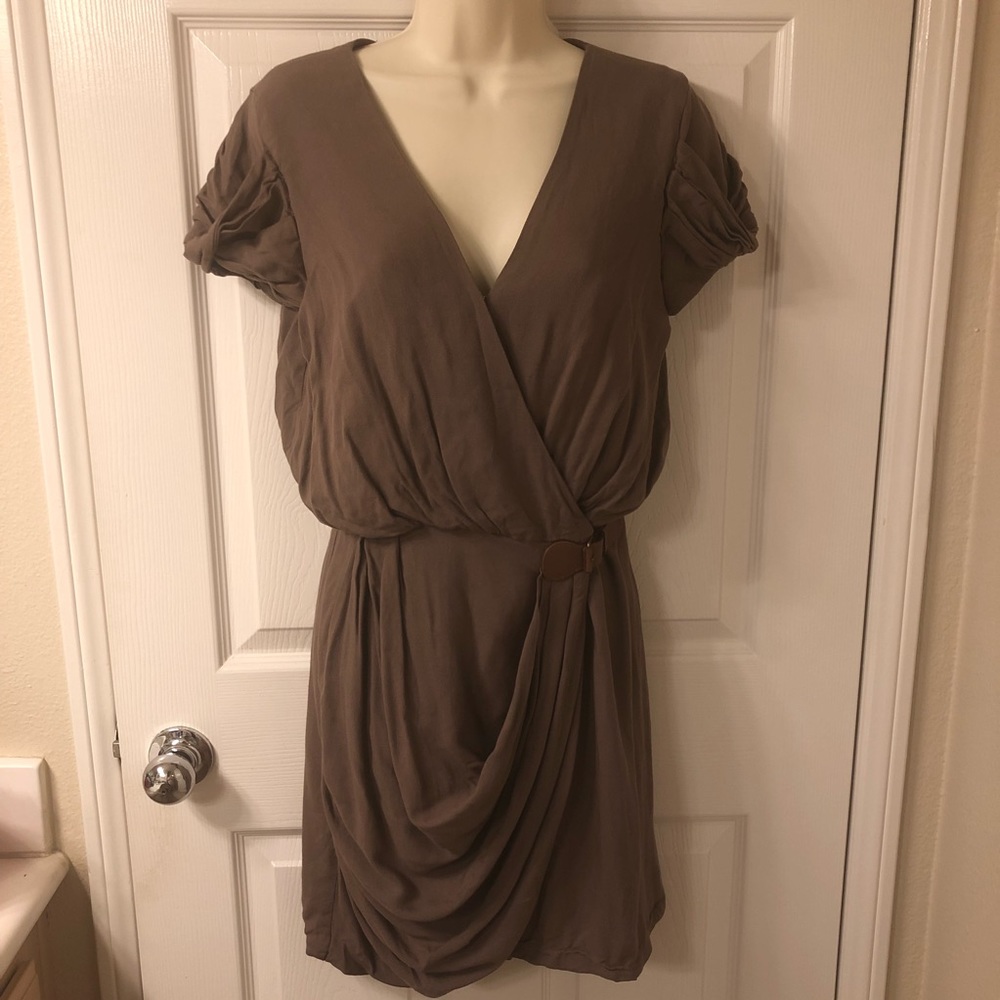 Tibi New York Angel Wrap Dress in Mushroom - Picture 3 of 8